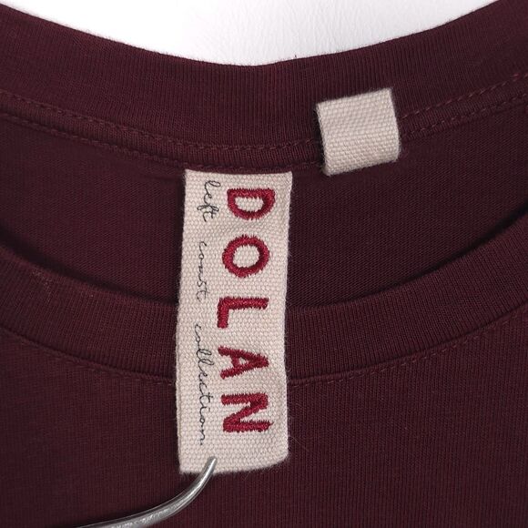 DOLAN Anthropologie Draped Mini Dress SMALL Tie Waist Cotton Burgundy T-Shirt - Picture 2 of 12